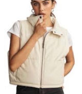 Anthropologie Cream‎ Faux Leather Puffer Vest L Minimalist Cozy Quiet Luxury Photo 0