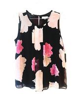 Calvin Klein Floral Sleeveless Blouse Top — Black Pink White — Sheer Layered Photo 0