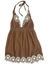 Vtg Y2K Floral Embroidered Halter Babydoll Top Sz 8 Brown Smocked Boho Festival Photo 0