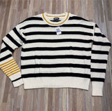 Freshman Black & Cream Striped Crewneck Sweater with Yellow Trim Women’s XL NWT Photo 0