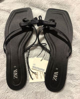 NWT ZARA Black Bow Strap Square Toe Flat Sandals Size 40 (9) Photo 0