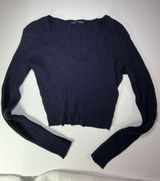 Brandy Melville Navy Ribbed V-Neck Long Sleeve Crop Top measures xs/s Photo 0