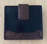Brahmin Womens Bifold Vtg Leather Wallet Kiss Lock Croc Alligator Black Brown Photo 0