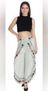 Elegant Embroidered Wide Leg Pants 100%viscose NWOT Photo 0