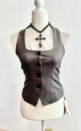 Cider Gray‎ Button Front Vest Sz XS Preppy Western Cowgirl Festival Photo 0