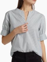 Like New FRAME Striped V Neck Puff Sleeve Organic Cotton Top Medium Retail $298 Photo 0