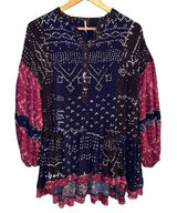 Free People Shibori Balloon Sleeve Tunic‎ Dress XS Patchwork Boho Hippie ~Flaw~ Photo 0