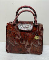 Rare vintage Embossed Brahmin Burgundy Floral Embossed Leather Satchel Photo 0