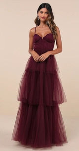 Lulus Unforgettable Poise Maxi Dress Women's XS Plum Purple Tulle Tiered NWT Photo 0