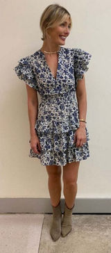 Love The Label Isla Smocked Tie-Back Ruffle Mini Dress XS Boho Date Floral‎ Photo 0