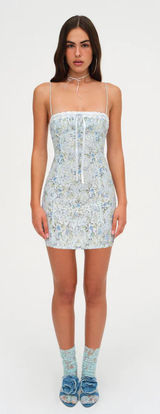 For Love & Lemons Small $198 Claire Lace Floral Mini Dress Lace Ribbon Bow Photo 0