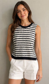 Ann Taylor Striped Lace Women's Top Size Medium Workwear Nautical Parisian Photo 0