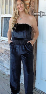 Rowdy Crowd Velvet Pleated Jumpsuit Black Size XL Photo 0
