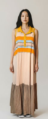 R2 The Red Raccoon Colorblock Maxi Dress Small‎ Sleeveless Boho Tiered Photo 0