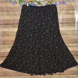 Boho Ava & Viv Chiffon Maxi Skirt 1X Plus Black Micro Ditsy Floral Tiered MINT Photo 0