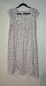 Aria cap-sleeve cotton nightgown pink & blue ditsy floral print lace trim 1X Photo 0