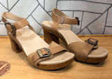 Dansko Tan Leather Buckle Clog Sandals Wood Grain Block Heel‎ Womens 40 EU Photo 0