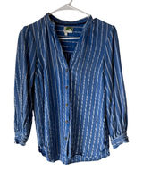 Anthropologie Size 8 Medium Blue Striped Viscose Linen Blend Button Up Long Slv Photo 0