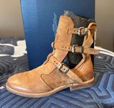 Tan, Suede Zarek Moto Boot, Size 37 Photo 0