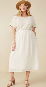 NWT Hayden Los Angeles Cream Crochet Lace‎ Mix Media Midi Dress 3XL Photo 0
