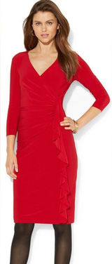American Living Red 3/4 Sleeve‎ Ruched Sheath Dress Career Cocktail Party Photo 0