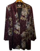 GUILLAUME Purple/Beige Floral Print Velvet Burnout Blazer Jacket - Size 1X Photo 0