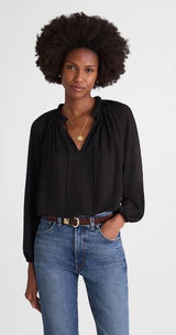Madewell Long-Sleeve Tie-Neck Top black NY328 Size M NWT Photo 0