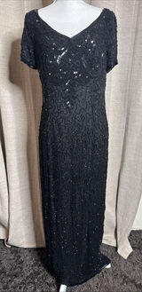 Vintage 90s Papell Boutique Black silk floral beaded sequin gown black tie Sz 14 Photo 0