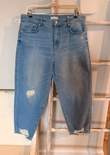 LOFT The Barrel Tapered Jeans Womens 12/31 Blue Light Wash High Rise Distressed Photo 0