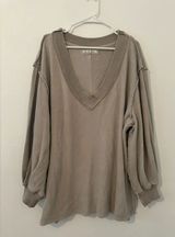 We The Free Asher Thermal Tan Oversized V-neck Long Sleeve Top Size Medium READ Photo 0
