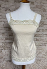 Vtg 90s Y2K Lace Trim Cami Sz‎ L Babydoll Tank Top Ivory Sequins Fairy Coquette Photo 0