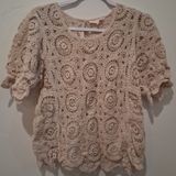 Solitaire Crochet Ruffle Peplum Top Beige Boho Cottage Festival Hippie size XL Photo 0