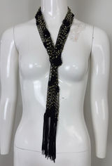 Women’s Black Crocheted Gold Bead Fringe Necklace Scarf Belt 72x2 Photo 0