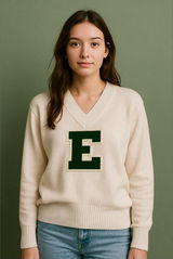 Vintage Cheer Letterman’s Sweater E College Sports Team E Green V Neck sweater Photo 0
