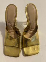 Zara Metallic Gold Slip-On Block Heel Mules Photo 0