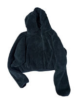 Sunday Best Black Sherpa Fleece Full Zip Hoodie Women L Fuzzy Teddy Jacket‎ Photo 0