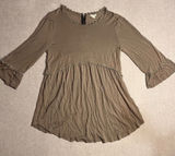 POL Women's Light Olive Green Bell Sleeve Crochet Trim Peasant Tunic Top Size L Photo 0