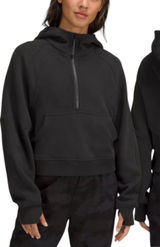 Lululemon M/L Scuba Oversized 1/2 Zip Black Hoodie Cropped Pullover Athleisure Photo 0