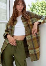 Jacket Ganna Shirt Shacket Fuzzy Wool Plaid Prairie Sage Mint L GUC Photo 0