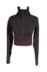 Womens black and burgundy long sleeve zip up activewear cropped jacket size L Photo 0