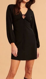 New Abercrombie Fitch Black Long Sleeve Tie Neck Mini Dress‎ Small Boho Party Photo 0