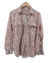 Roller Rabbit Button Down Shirt Womens XL Pink White Block Print‎ Cotton Boho Photo 0