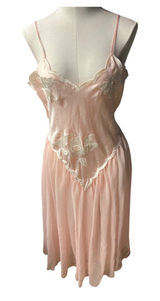Vintage Victorias Secret Pink Satin & Sheer Embroidered Nightgown Slip Dress M Photo 0