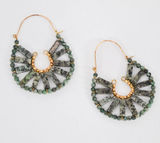 Anthropologie Green Stone Hoop Earrings Gold Toned Photo 0