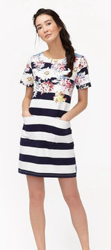 Joules Women's Seren Jersey Woven Mix Dress -‎ Stripe Whitstable Floral Size 6 Photo 0
