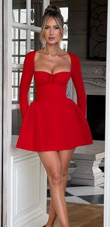 Babyboo MEGAN MINI DRESS - RED size small long sleeve nwt‎ sexy chic cute party Photo 0