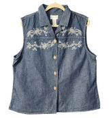 Jaclyn Smith Women's Western Denim‎ Sleeveless Top Blue Floral Embroidered XL Photo 0