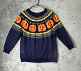Vintage Navy Fair Isle Pumpkin Sweater Tunic Cottagecore Folk Knit Whimsical Med Photo 0