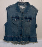Vintage Denim Jean Jacket Sleeveless Vest Ruffle Hem Cottagecore Teacher Granny Photo 0