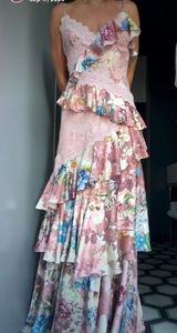 Anthropologie BHLDN Elora Sleeveless V-Neck Ruffle Lace Maxi Dress in Pink Photo 0